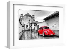 ?Viva Mexico! B&W Collection - Red VW Beetle Car in San Cristobal de Las Casas-Philippe Hugonnard-Framed Photographic Print