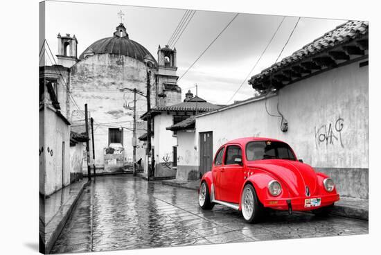 ?Viva Mexico! B&W Collection - Red VW Beetle Car in San Cristobal de Las Casas-Philippe Hugonnard-Stretched Canvas