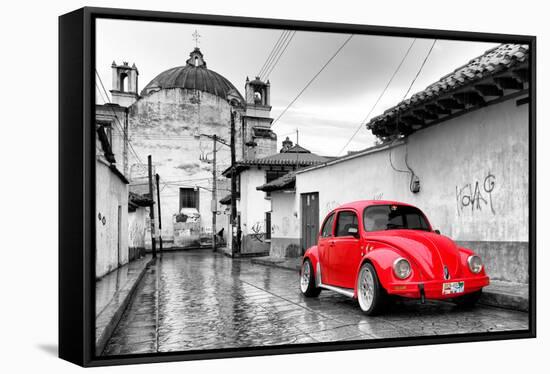 ?Viva Mexico! B&W Collection - Red VW Beetle Car in San Cristobal de Las Casas-Philippe Hugonnard-Framed Stretched Canvas