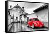 ?Viva Mexico! B&W Collection - Red VW Beetle Car in San Cristobal de Las Casas-Philippe Hugonnard-Framed Stretched Canvas