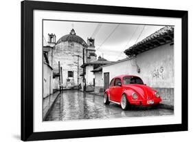 ?Viva Mexico! B&W Collection - Red VW Beetle Car in San Cristobal de Las Casas-Philippe Hugonnard-Framed Photographic Print