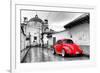 ?Viva Mexico! B&W Collection - Red VW Beetle Car in San Cristobal de Las Casas-Philippe Hugonnard-Framed Photographic Print