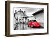 ?Viva Mexico! B&W Collection - Red VW Beetle Car in San Cristobal de Las Casas-Philippe Hugonnard-Framed Premium Photographic Print
