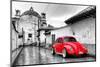 ?Viva Mexico! B&W Collection - Red VW Beetle Car in San Cristobal de Las Casas-Philippe Hugonnard-Mounted Premium Photographic Print