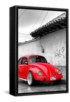 ¡Viva Mexico! B&W Collection - Red VW Beetle in San Cristobal de Las Casas-Philippe Hugonnard-Framed Stretched Canvas