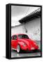 ¡Viva Mexico! B&W Collection - Red VW Beetle in San Cristobal de Las Casas-Philippe Hugonnard-Framed Stretched Canvas