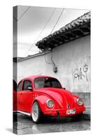 ¡Viva Mexico! B&W Collection - Red VW Beetle in San Cristobal de Las Casas-Philippe Hugonnard-Stretched Canvas