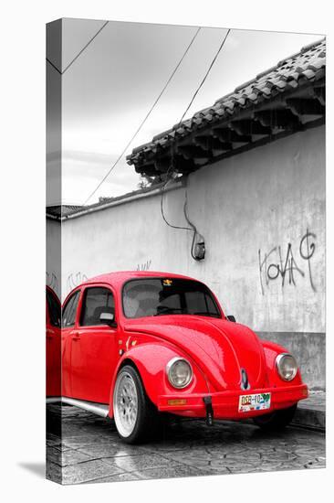 ¡Viva Mexico! B&W Collection - Red VW Beetle in San Cristobal de Las Casas-Philippe Hugonnard-Stretched Canvas