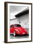 ¡Viva Mexico! B&W Collection - Red VW Beetle in San Cristobal de Las Casas-Philippe Hugonnard-Framed Photographic Print