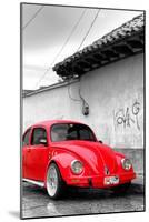 ¡Viva Mexico! B&W Collection - Red VW Beetle in San Cristobal de Las Casas-Philippe Hugonnard-Mounted Photographic Print