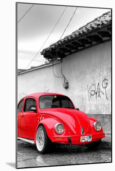 ¡Viva Mexico! B&W Collection - Red VW Beetle in San Cristobal de Las Casas-Philippe Hugonnard-Mounted Photographic Print