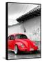 ¡Viva Mexico! B&W Collection - Red VW Beetle in San Cristobal de Las Casas-Philippe Hugonnard-Framed Stretched Canvas