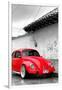 ¡Viva Mexico! B&W Collection - Red VW Beetle in San Cristobal de Las Casas-Philippe Hugonnard-Framed Photographic Print