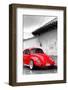 ¡Viva Mexico! B&W Collection - Red VW Beetle in San Cristobal de Las Casas-Philippe Hugonnard-Framed Photographic Print