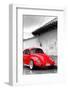 ¡Viva Mexico! B&W Collection - Red VW Beetle in San Cristobal de Las Casas-Philippe Hugonnard-Framed Photographic Print