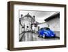 ¡Viva Mexico! B&W Collection - Royal Blue VW Beetle Car in San Cristobal de Las Casas-Philippe Hugonnard-Framed Photographic Print