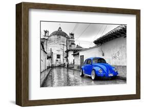 ¡Viva Mexico! B&W Collection - Royal Blue VW Beetle Car in San Cristobal de Las Casas-Philippe Hugonnard-Framed Photographic Print