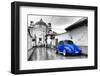 ¡Viva Mexico! B&W Collection - Royal Blue VW Beetle Car in San Cristobal de Las Casas-Philippe Hugonnard-Framed Photographic Print