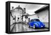 ¡Viva Mexico! B&W Collection - Royal Blue VW Beetle Car in San Cristobal de Las Casas-Philippe Hugonnard-Framed Stretched Canvas