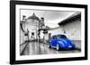 ¡Viva Mexico! B&W Collection - Royal Blue VW Beetle Car in San Cristobal de Las Casas-Philippe Hugonnard-Framed Photographic Print