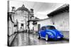 ¡Viva Mexico! B&W Collection - Royal Blue VW Beetle Car in San Cristobal de Las Casas-Philippe Hugonnard-Stretched Canvas