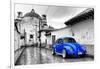 ¡Viva Mexico! B&W Collection - Royal Blue VW Beetle Car in San Cristobal de Las Casas-Philippe Hugonnard-Framed Photographic Print