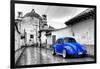 ¡Viva Mexico! B&W Collection - Royal Blue VW Beetle Car in San Cristobal de Las Casas-Philippe Hugonnard-Framed Photographic Print