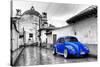 ¡Viva Mexico! B&W Collection - Royal Blue VW Beetle Car in San Cristobal de Las Casas-Philippe Hugonnard-Stretched Canvas