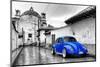 ¡Viva Mexico! B&W Collection - Royal Blue VW Beetle Car in San Cristobal de Las Casas-Philippe Hugonnard-Mounted Premium Photographic Print