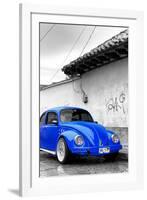 ¡Viva Mexico! B&W Collection - Royal Blue VW Beetle in San Cristobal de Las Casas-Philippe Hugonnard-Framed Photographic Print