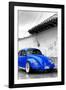 ¡Viva Mexico! B&W Collection - Royal Blue VW Beetle in San Cristobal de Las Casas-Philippe Hugonnard-Framed Photographic Print