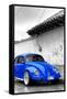 ¡Viva Mexico! B&W Collection - Royal Blue VW Beetle in San Cristobal de Las Casas-Philippe Hugonnard-Framed Stretched Canvas