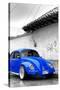 ¡Viva Mexico! B&W Collection - Royal Blue VW Beetle in San Cristobal de Las Casas-Philippe Hugonnard-Stretched Canvas