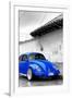 ¡Viva Mexico! B&W Collection - Royal Blue VW Beetle in San Cristobal de Las Casas-Philippe Hugonnard-Framed Premium Photographic Print