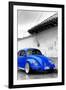 ¡Viva Mexico! B&W Collection - Royal Blue VW Beetle in San Cristobal de Las Casas-Philippe Hugonnard-Framed Premium Photographic Print