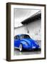 ¡Viva Mexico! B&W Collection - Royal Blue VW Beetle in San Cristobal de Las Casas-Philippe Hugonnard-Framed Photographic Print