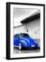 ¡Viva Mexico! B&W Collection - Royal Blue VW Beetle in San Cristobal de Las Casas-Philippe Hugonnard-Framed Photographic Print