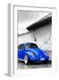 ¡Viva Mexico! B&W Collection - Royal Blue VW Beetle in San Cristobal de Las Casas-Philippe Hugonnard-Framed Photographic Print
