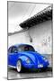 ¡Viva Mexico! B&W Collection - Royal Blue VW Beetle in San Cristobal de Las Casas-Philippe Hugonnard-Mounted Photographic Print