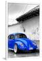 ¡Viva Mexico! B&W Collection - Royal Blue VW Beetle in San Cristobal de Las Casas-Philippe Hugonnard-Framed Photographic Print