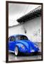 ¡Viva Mexico! B&W Collection - Royal Blue VW Beetle in San Cristobal de Las Casas-Philippe Hugonnard-Framed Photographic Print