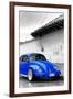 ¡Viva Mexico! B&W Collection - Royal Blue VW Beetle in San Cristobal de Las Casas-Philippe Hugonnard-Framed Photographic Print