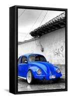 ¡Viva Mexico! B&W Collection - Royal Blue VW Beetle in San Cristobal de Las Casas-Philippe Hugonnard-Framed Stretched Canvas