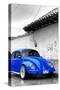 ¡Viva Mexico! B&W Collection - Royal Blue VW Beetle in San Cristobal de Las Casas-Philippe Hugonnard-Stretched Canvas