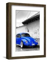 ¡Viva Mexico! B&W Collection - Royal Blue VW Beetle in San Cristobal de Las Casas-Philippe Hugonnard-Framed Photographic Print