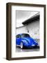 ¡Viva Mexico! B&W Collection - Royal Blue VW Beetle in San Cristobal de Las Casas-Philippe Hugonnard-Framed Photographic Print