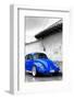 ¡Viva Mexico! B&W Collection - Royal Blue VW Beetle in San Cristobal de Las Casas-Philippe Hugonnard-Framed Photographic Print