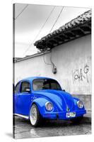¡Viva Mexico! B&W Collection - Royal Blue VW Beetle in San Cristobal de Las Casas-Philippe Hugonnard-Stretched Canvas