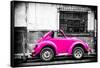 ¡Viva Mexico! B&W Collection - Small Deep Pink VW Beetle Car-Philippe Hugonnard-Framed Stretched Canvas