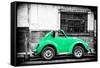 ¡Viva Mexico! B&W Collection - Small Green VW Beetle Car-Philippe Hugonnard-Framed Stretched Canvas